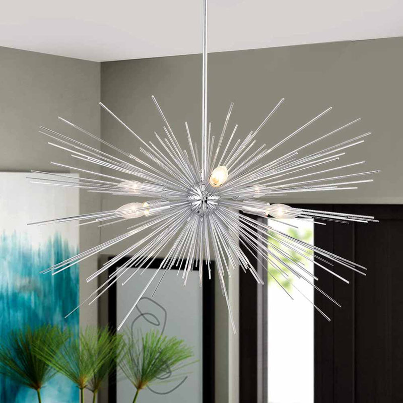 Darril 6 - Light Dimmable Sputnik Round / Oval Chandelier, Satin Nickel