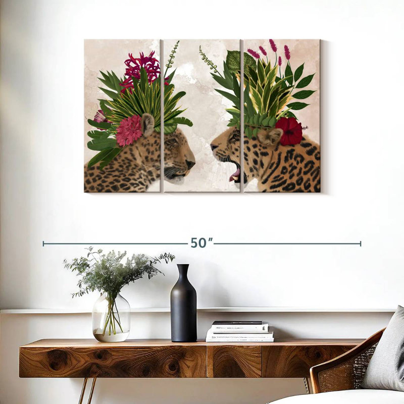 Brampt Hot House Leopards Pair Pink Green, 24" H x 38" W