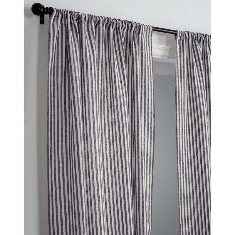  Stripe - 100% Pure Linen Curtain, 52" W x 84" L, Black and White