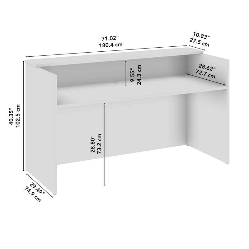 Bush Business Furniture Arrive 72W x 30D Reception Desk with Shelf, Storm Grey