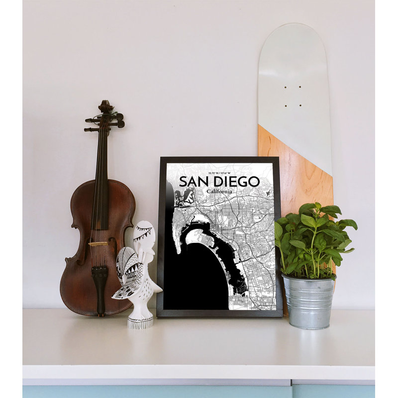 San Diego City Map 1 Piece Wall Art, 61cm H x 45.7cm W x 0.13cm D