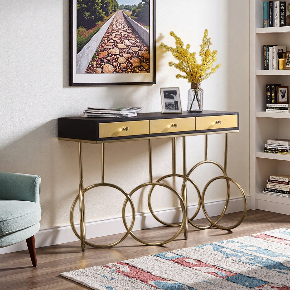 Orren Ellis Unique creative metal ring base console table | Wayfair