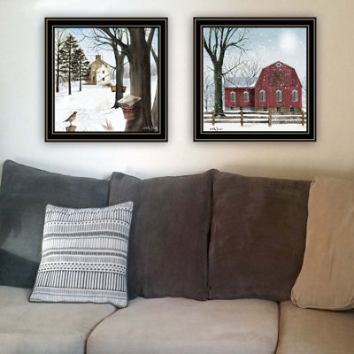 Trendy Decor 4U 2- Piece Vignette A Little Snow, Waiting For Spring Framed Wall Art
