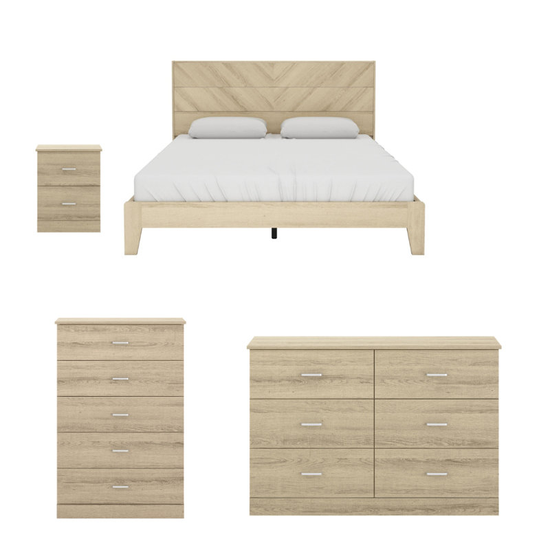 Allyannah Modern 3 Piece Bedroom Set, 3 Pcs: Nightstand, Chest, Bed