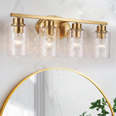Modern Bathroom Vanity Light Fixture With Hammered Glass Shades, Rustproof Wall Mount Design For Versatile Home Decor