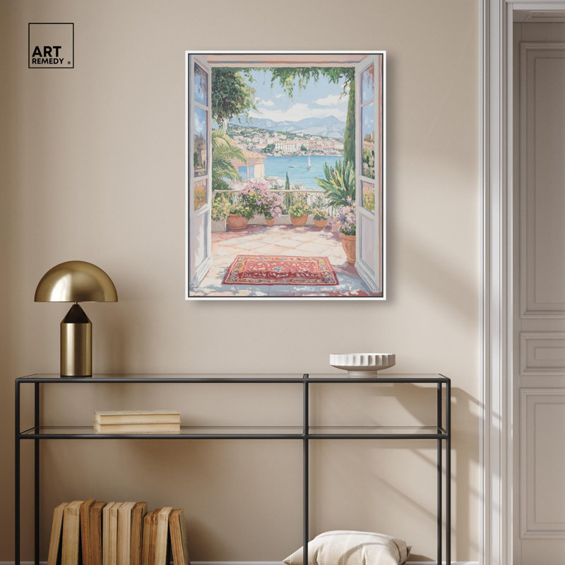 «Room with a View» par Art Remedy, H 31 po x l 25 po, Cadre flottant blanc