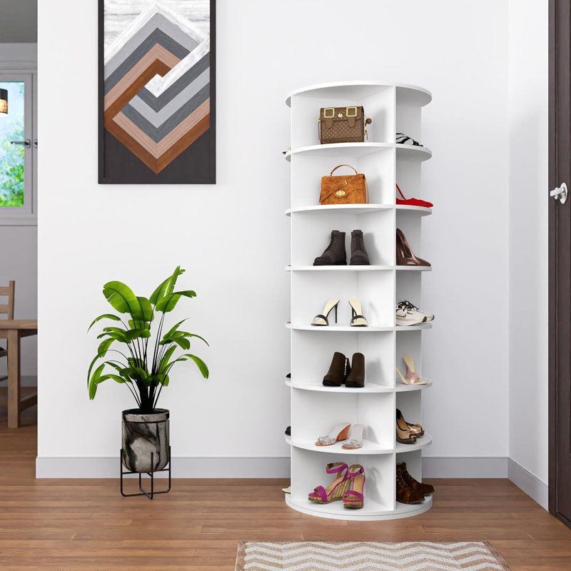 7-Tier Rotating Shoe Rack Tower - 360° Spinning Shoe Display and Vertical Carousel
