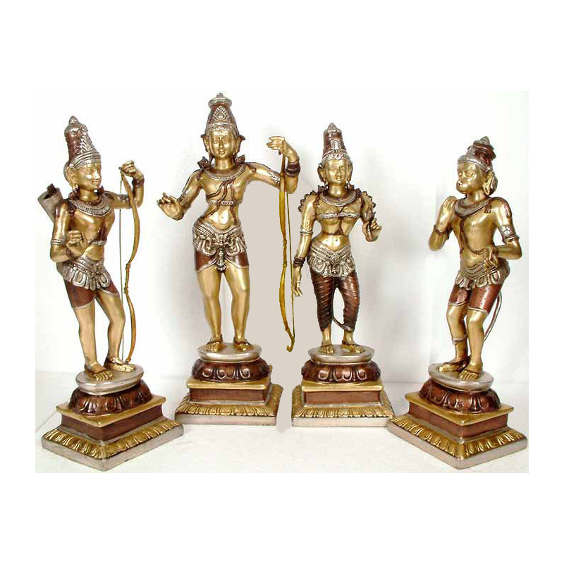 21" Brass Ram Darbar Statue – Handmade Hindu God Ensemble, Regal Rama, Sita, Lakshman & Hanuman Idol for Auspicious Home Decor