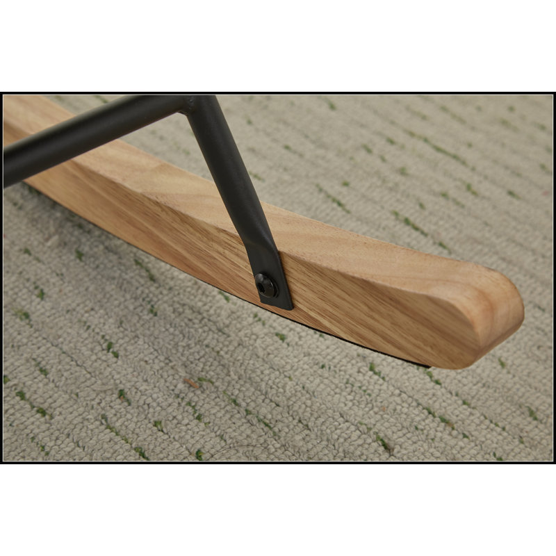 Ensemble chaise berçante à bascule en tissu Teddy avec repose-pieds et poche de rangement latérale, base en bois massif.