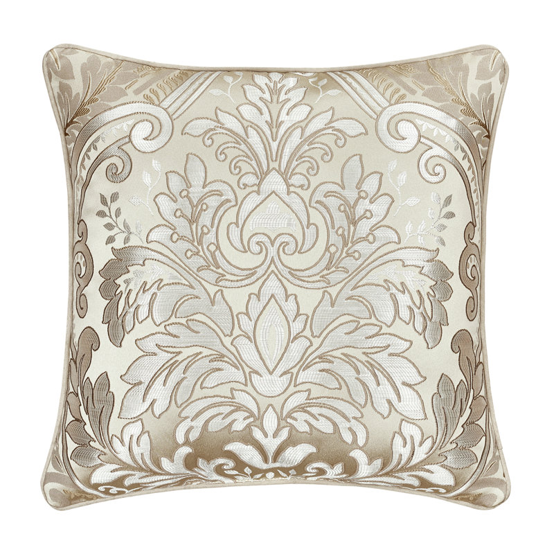 Champagne Ivory Damask 20" Square Decorative Throw Pillow