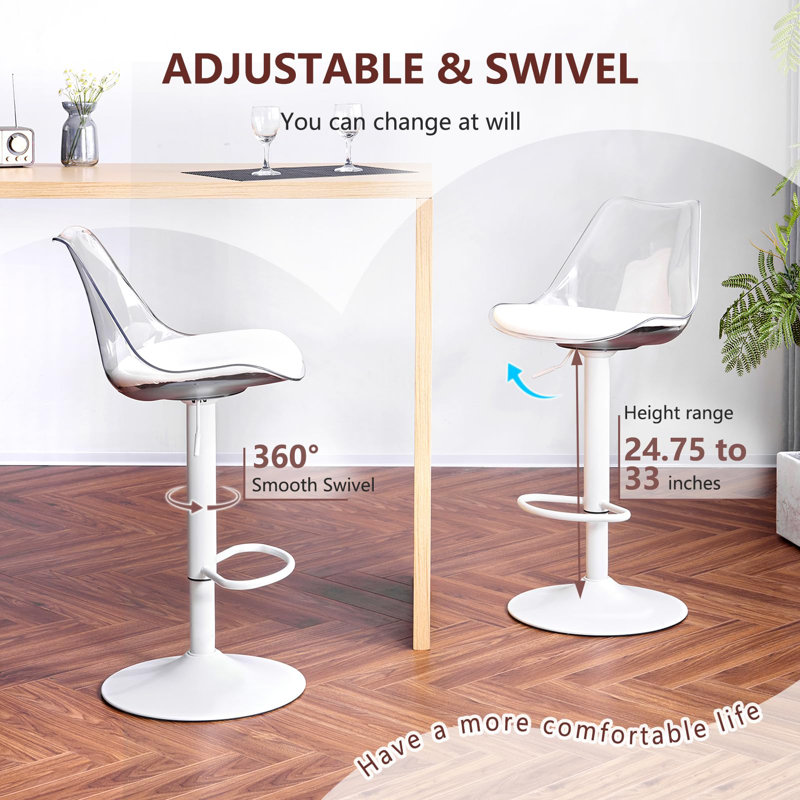 Swivel Upholstered Adjustable Height Counter Stool, White
