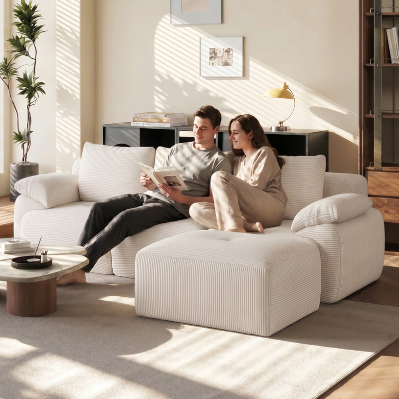 3 Seater Corduroy Sofa, Beige