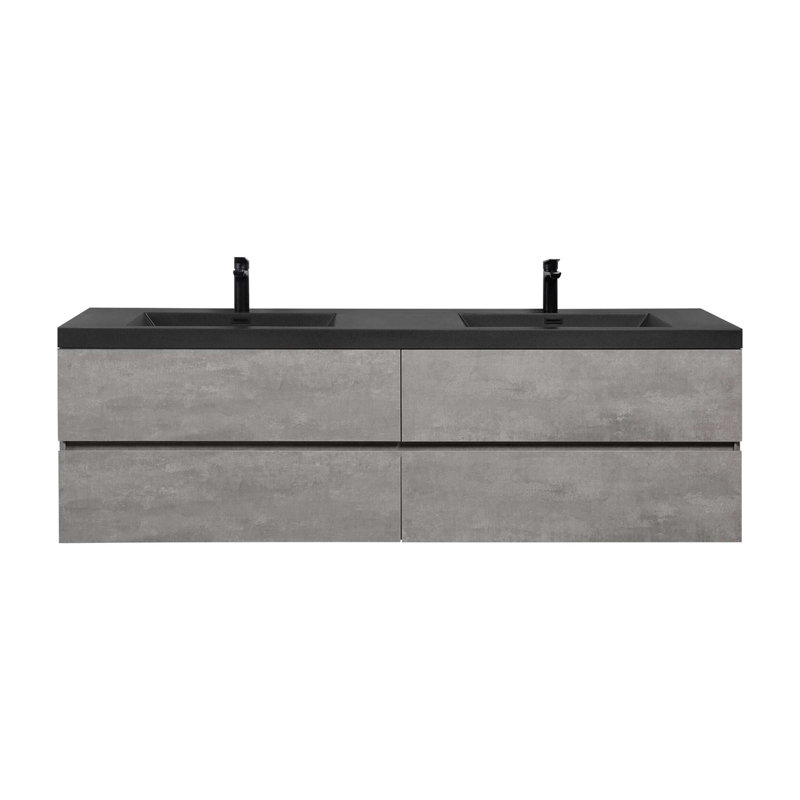 Meuble-lavabo flottant gris ciment 60 po avec plateau en résine et sable quartz