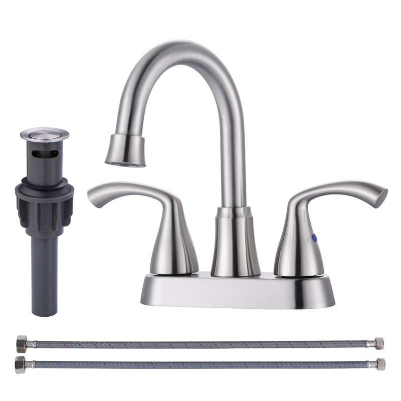 2-handle Bathroom Faucet with Drain Assembly, Nickel