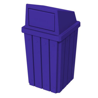 Poubelle commerciale extérieure ou intérieure robuste à lattes en plastique recyclé à 100% 32 gallons Sturdy Essentials Campus avec couvercle à couvercle poussoir |  Pour les écoles et les entreprises - Bleu