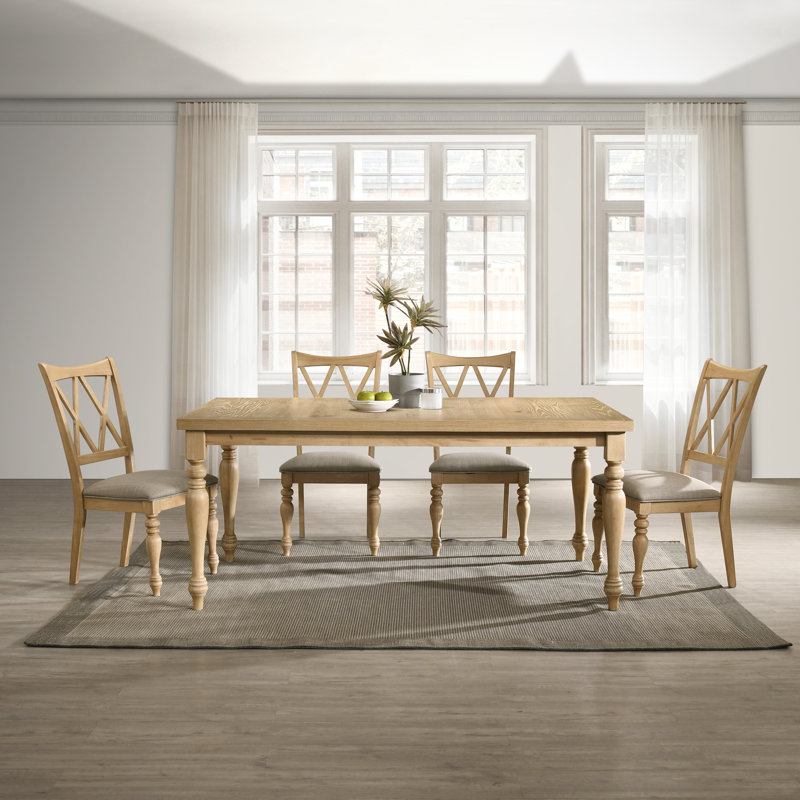 Jahnya 5-Piece Dining Set, Dining Table With 4 Cross Back Dining Chairs, Light Oak Finish, 5