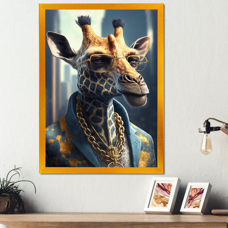 Girafe Ganster - Impression sur toile, Impression dorée sur toile encadrée, H 20 po x l 12 po x P 1 po