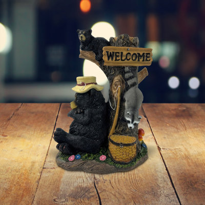 8"H Bear with Racoon Stealing Food Figurine
