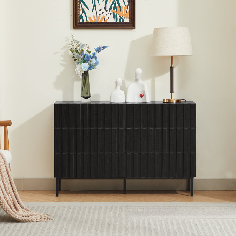6 Drawer 43.3" W Double Dresser, Black