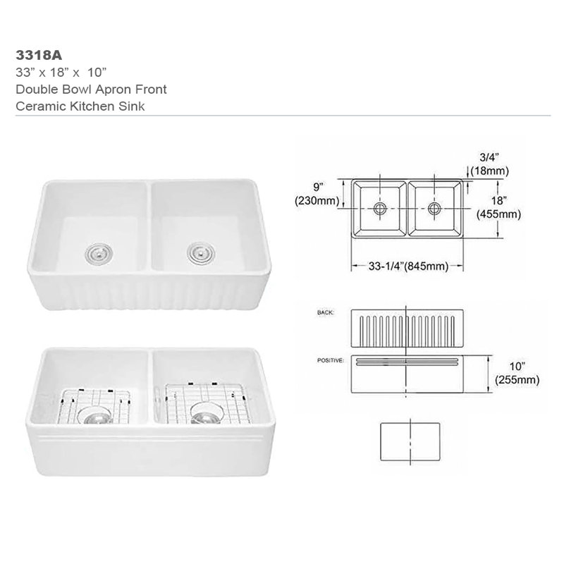 Marion 33'' L Double Bowl Ceramic Kitchen Sink