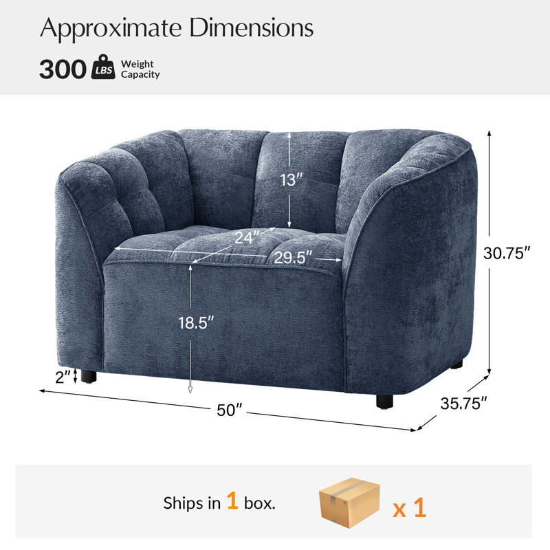 Fauteuil surdimensionné moderne rembourré Hulda, Marine