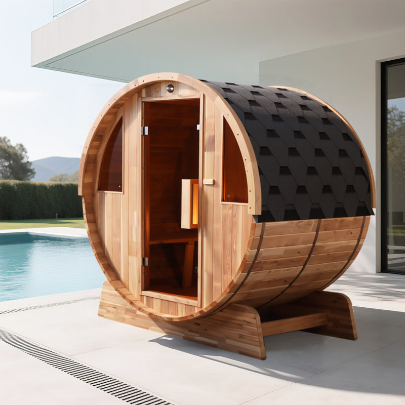 Hongyuan 4-Person  Rustic Cedar Barrel Sauna with Hariva heater