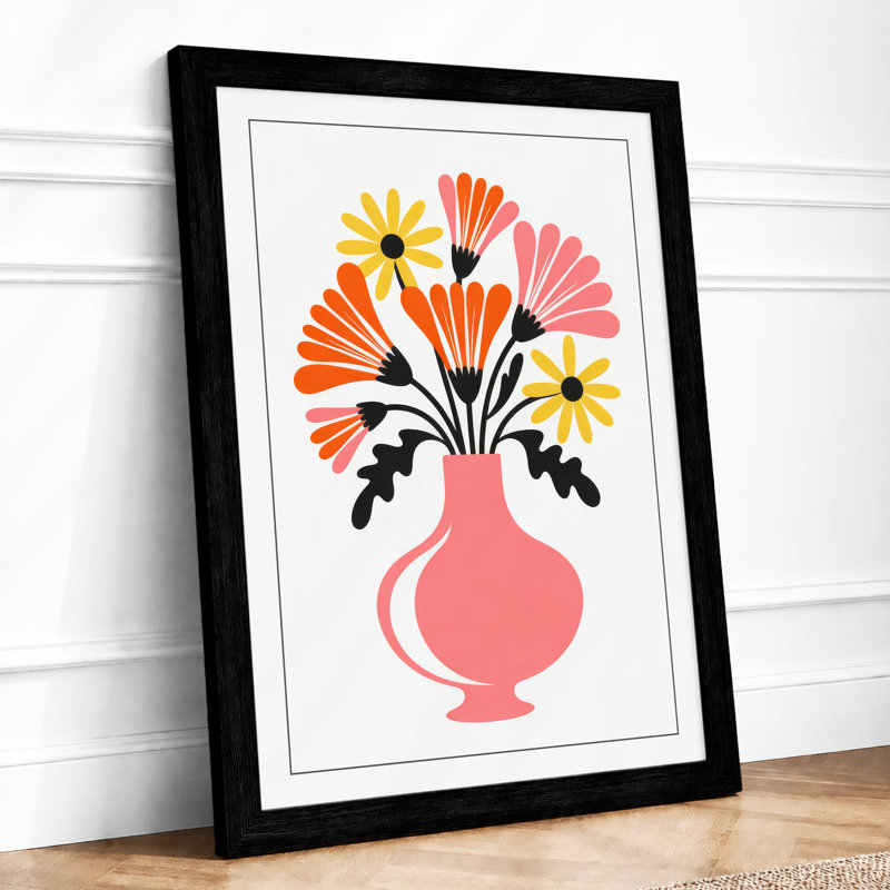 Blooms In Pink Mid-Century - Print, A1 - 84.1 x 59.4 cm, Black