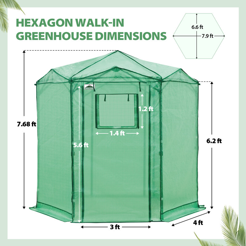 6.6 x 6.6 Ft Hexagon Outdoor Portable Walk-In Hobby Greenhouse, Flower House, Green