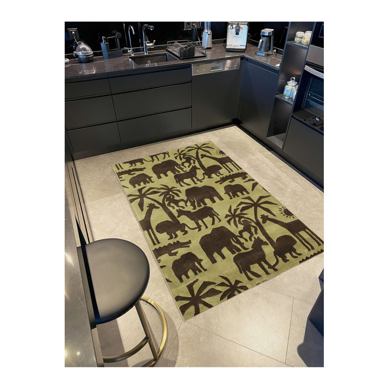 Tapis vert lavable à motif animal sauvage vert et brun, Sous-tapis rectangulaire 2 pi 4 po x 3 pi 11 po