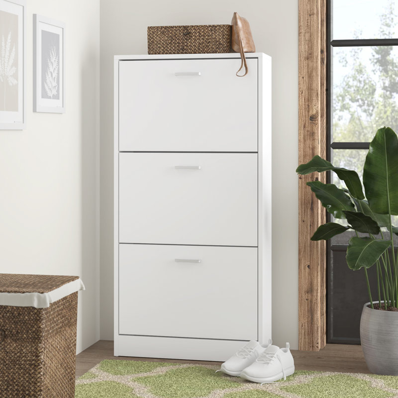18 Pair Shoe Storage Cabinet, White/White