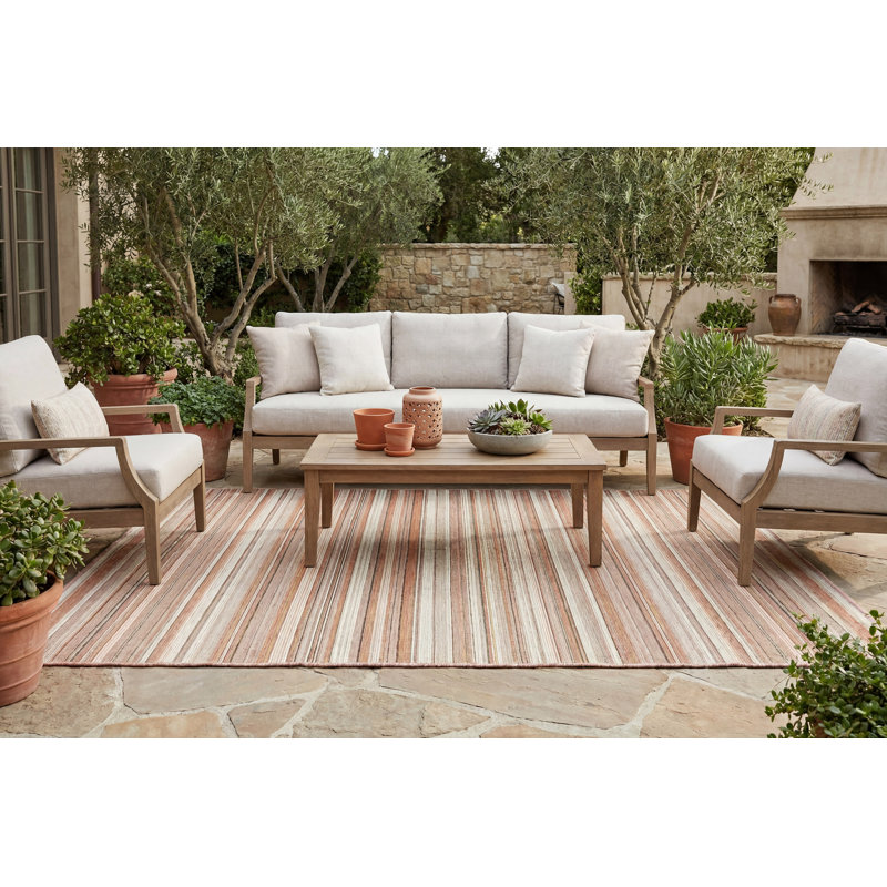 Tapis beige / orange intérieur / extérieur Kopp, Rectangle 7 pi 10 po x 10 pi 10 po
