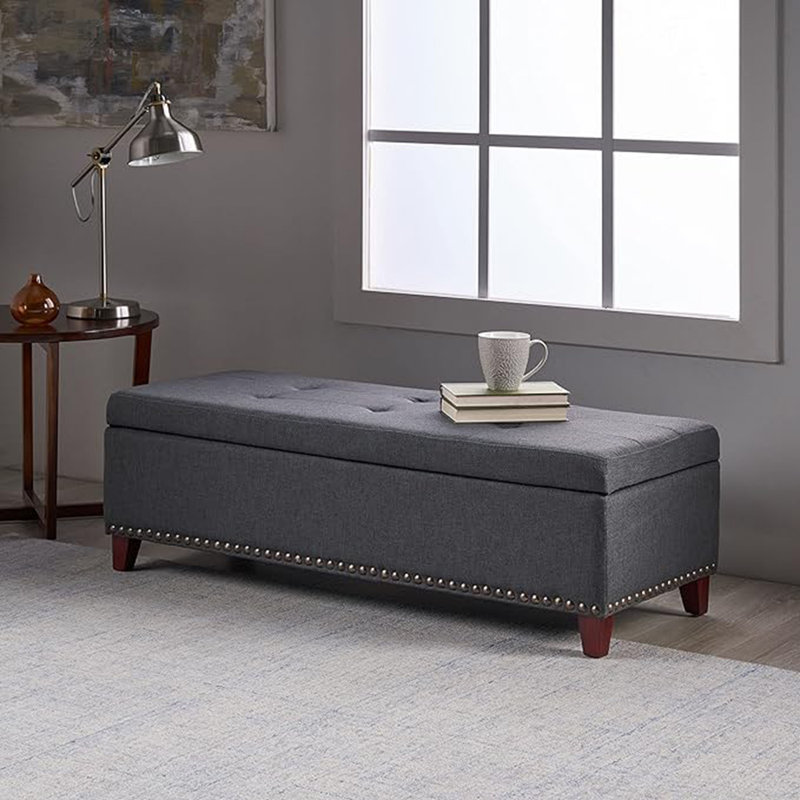Banc de rangement rembourré Bluford, Duplicata gris foncé