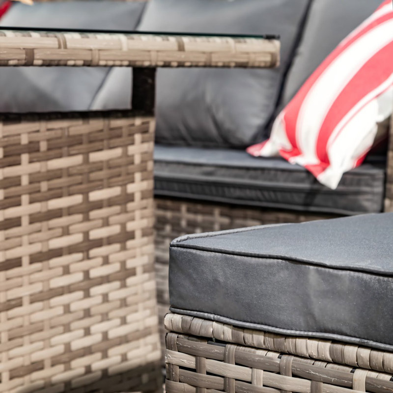 Biftu Wicker 9 - Person Garden Lounge Set with Cushions, Grey, Yes