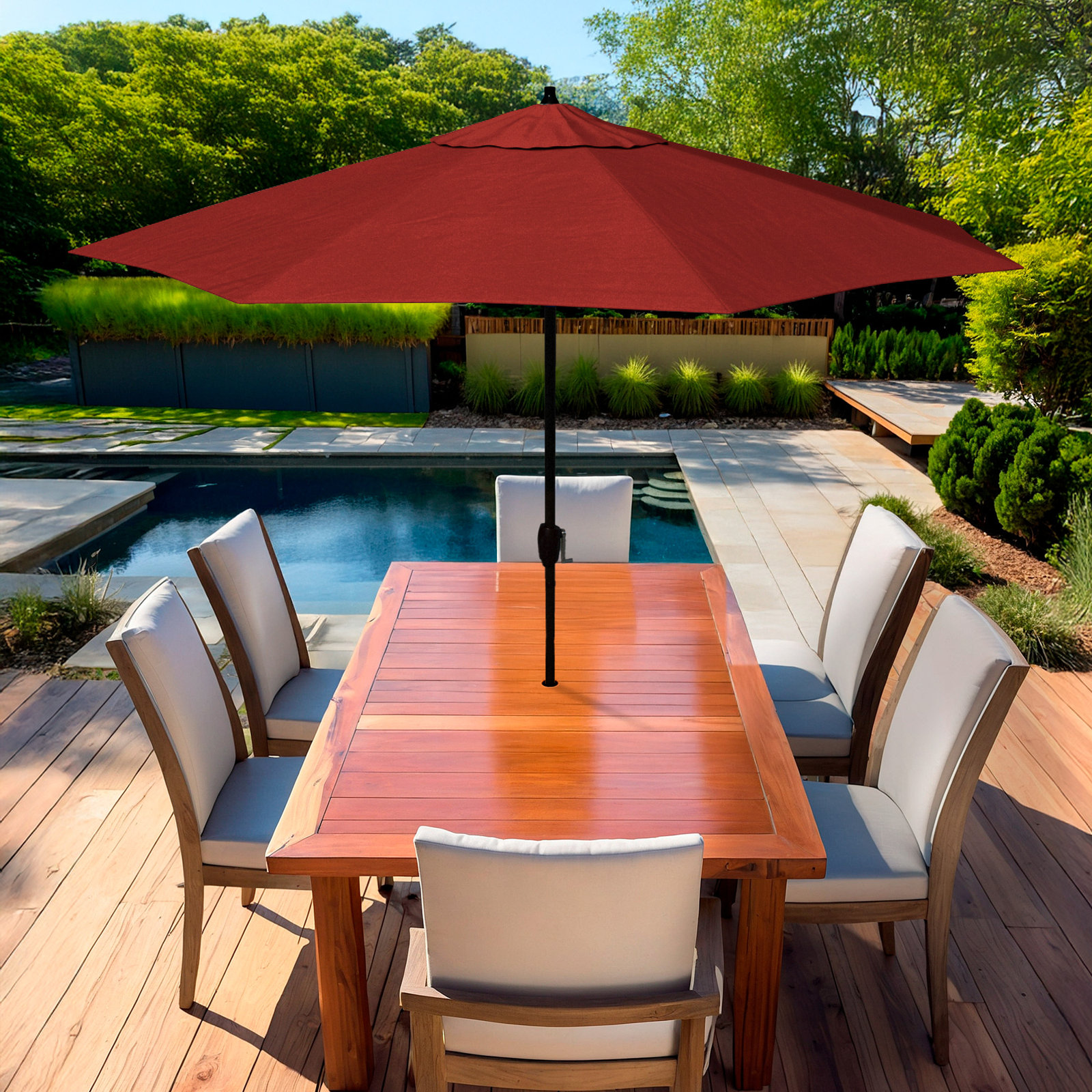 Deshaun 9' Sunbrella® Market Umbrella, Canvas Jockey Red Sunbrella® Canvas