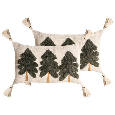Beige, Green Rectangular Cushion