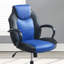 Fauteuil de jeu bleu et noir en similicuir, roulettes, accoudoirs rembourrés moelleux, style moderne et confortable