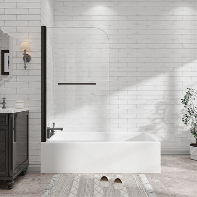 31"-32"W x 55"H Matte Black Flexible 180° Pivot Shower Door Reversible Installation Frameless Bathtub Screen,1/4"(6MM) Tempered Glass