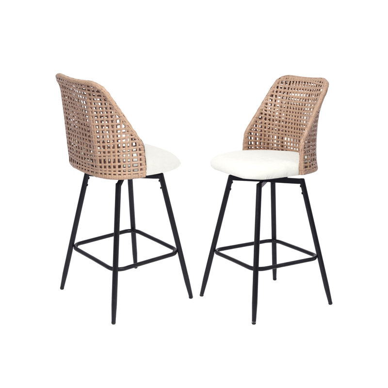 Swivel Upholstered Rattan Back Counter & Bar Stool, Beige