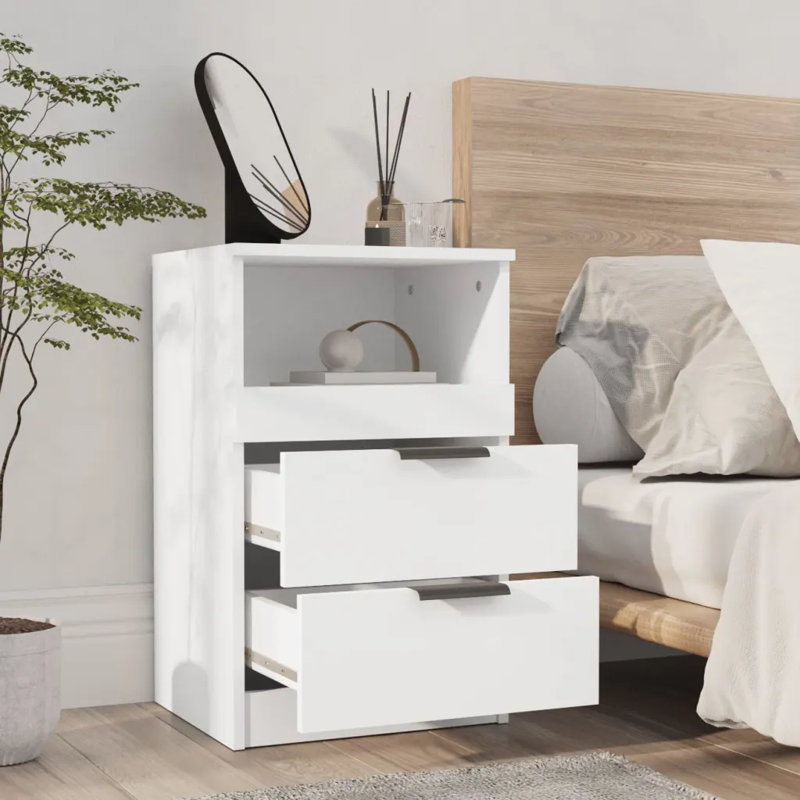 40cm W Manufactured Wood Bedside Table, White, Individual