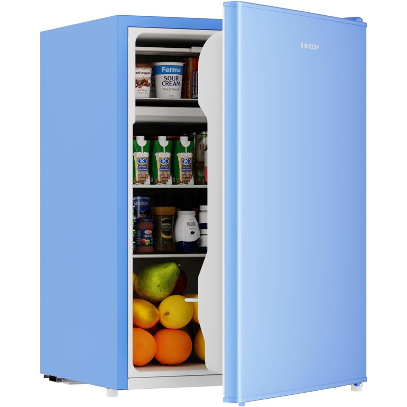 BANGSON 2.6 Cu Ft Small Fridge with Freezer for Office Blue | Mini Refrigerator for Dorm Bedroom, Compact Fridge, Energy-efficient, Low Noise