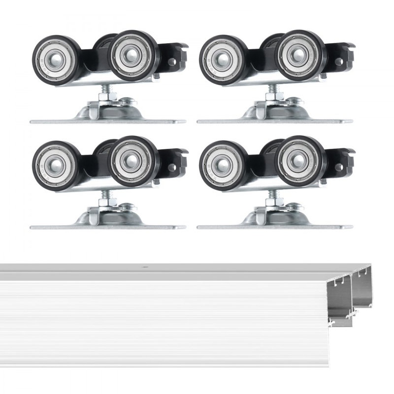 Bypass Door Hardware Bypass Closet Door Track Kit for 2 Door System, 182.9cm, Silver