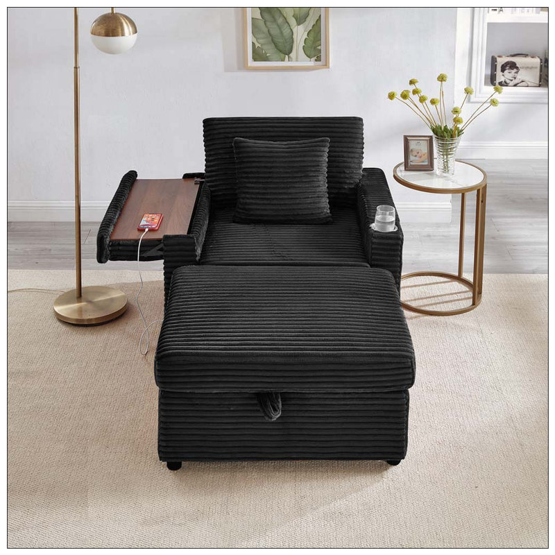 Fauteuil d'appoint confortable en velours côtelé, Black