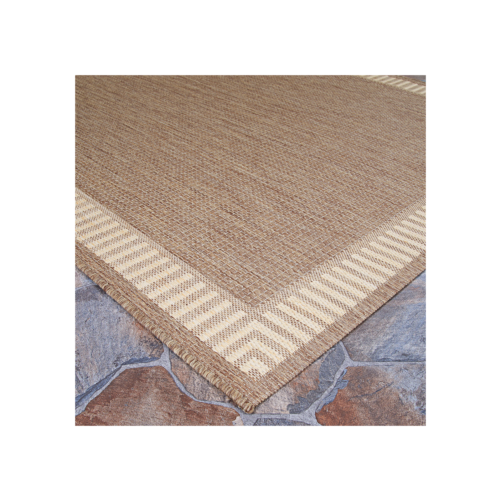 Sania Solid Black Cocoa Brown Flatwoven Indoor Outdoor Area Rug, Brown / Tan, Square 7'6"
