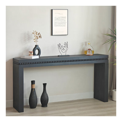 Console 64 "en bois noir moderne - Élégante table d'entrée avec bordure décorative perlée