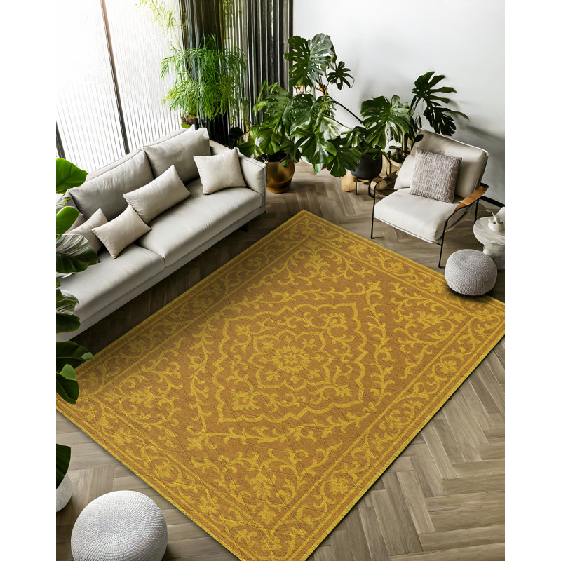 Nora Collection Digital Print Cotton-Polyester Yellow Oriental Rug, Runner 6'7" x 14'10"