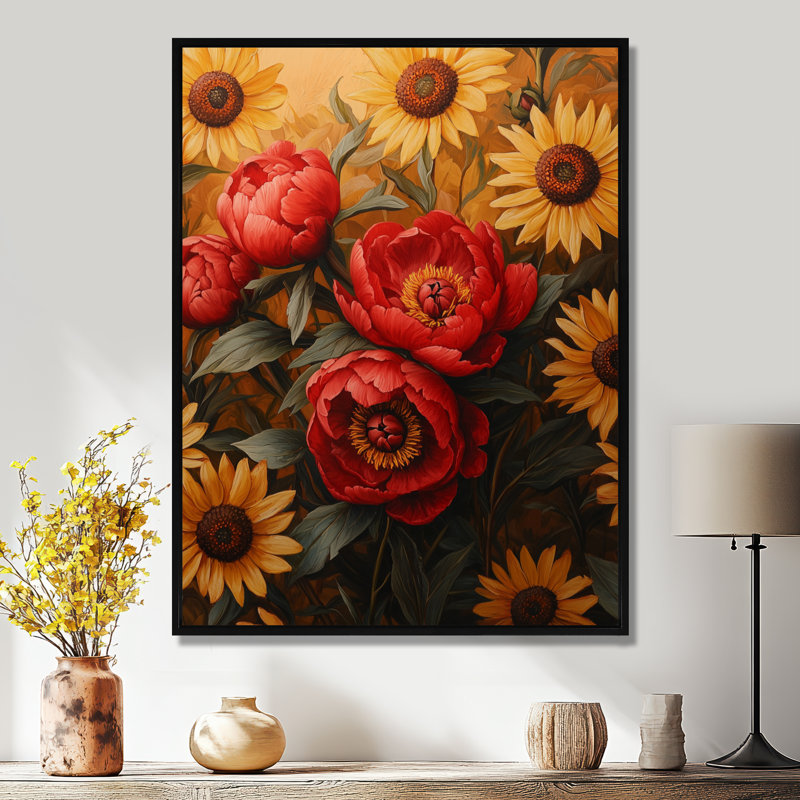 Bollitree - Art mural floral, H 32 po x l 24 po, Noir, Impression encadrée