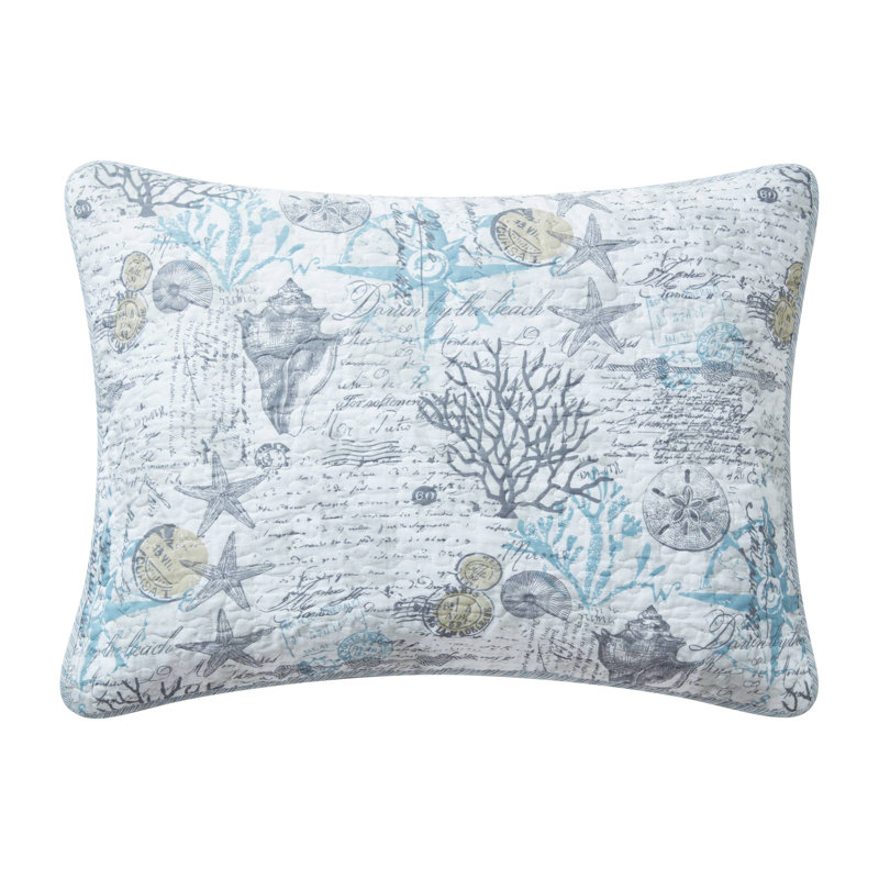 Coastal Charm Twin Cotton Quilt Set in Gray, Reversible with Sea Motifs