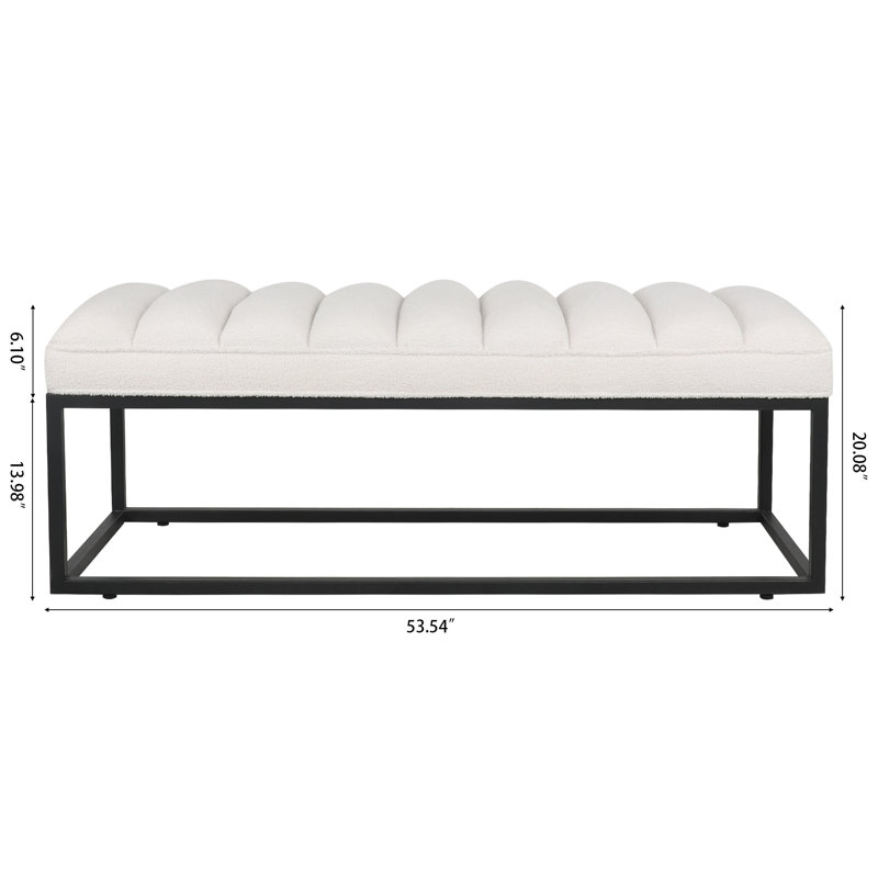 53.54" Velvet Bench with Metal Frame, White
