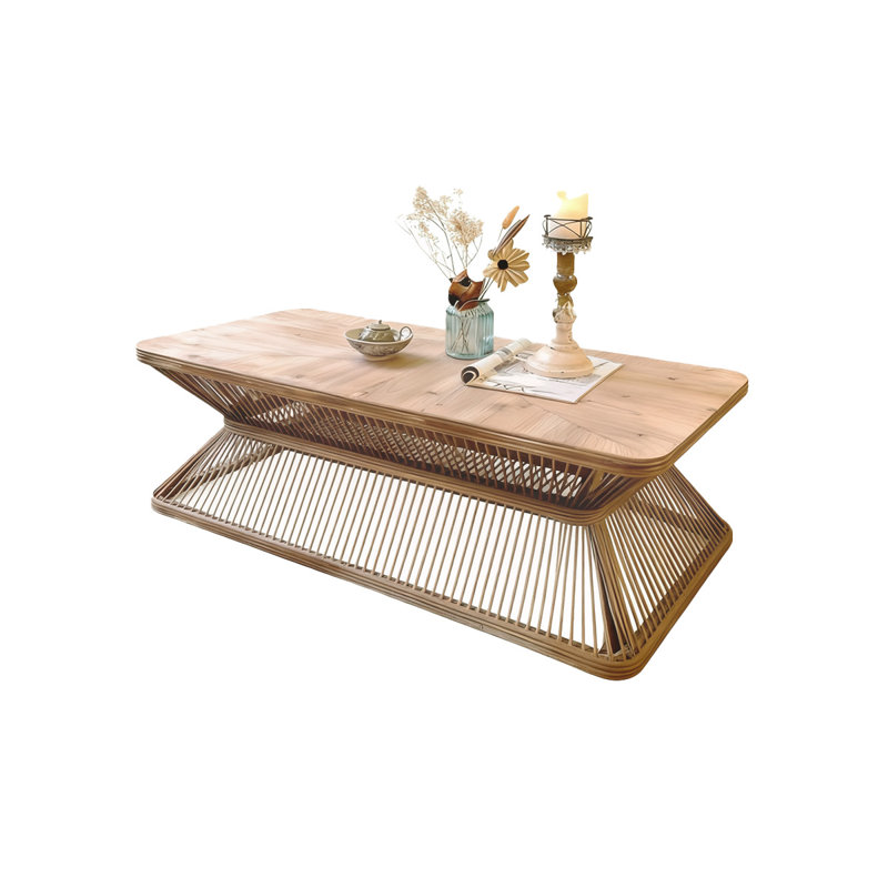 Retro Burlywood Solid Wood Rectangular Coffee Table