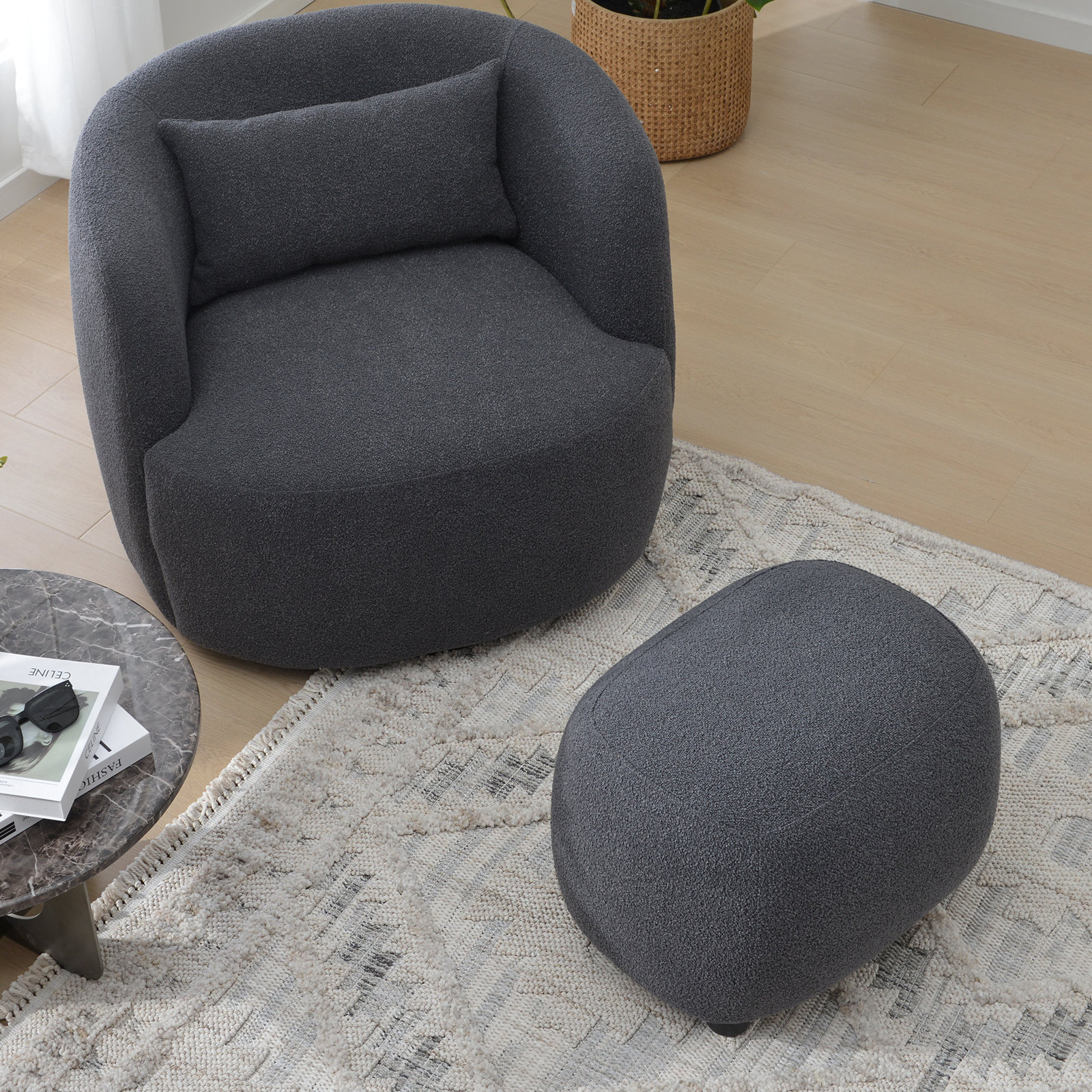 Avorie Swivel Armchair with Ottoman, Dark Gray